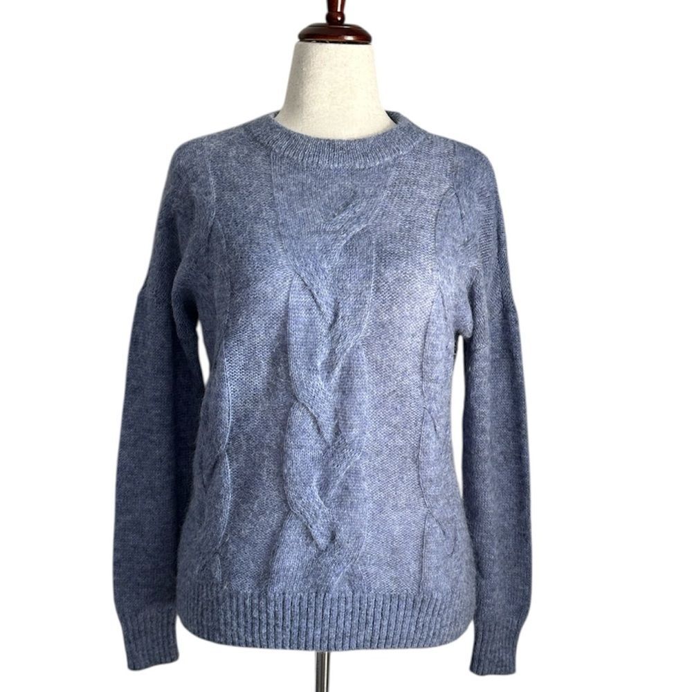 Vineyard Vines Blue Cable Knit Sweater XS Alpaca Merino Wool Blend Oversized Fit